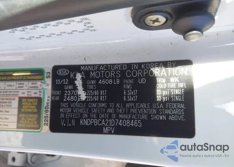 2013 Kia Sportage Lx z USA, uszkodzony, nr VIN KNDPBCA21D7408465